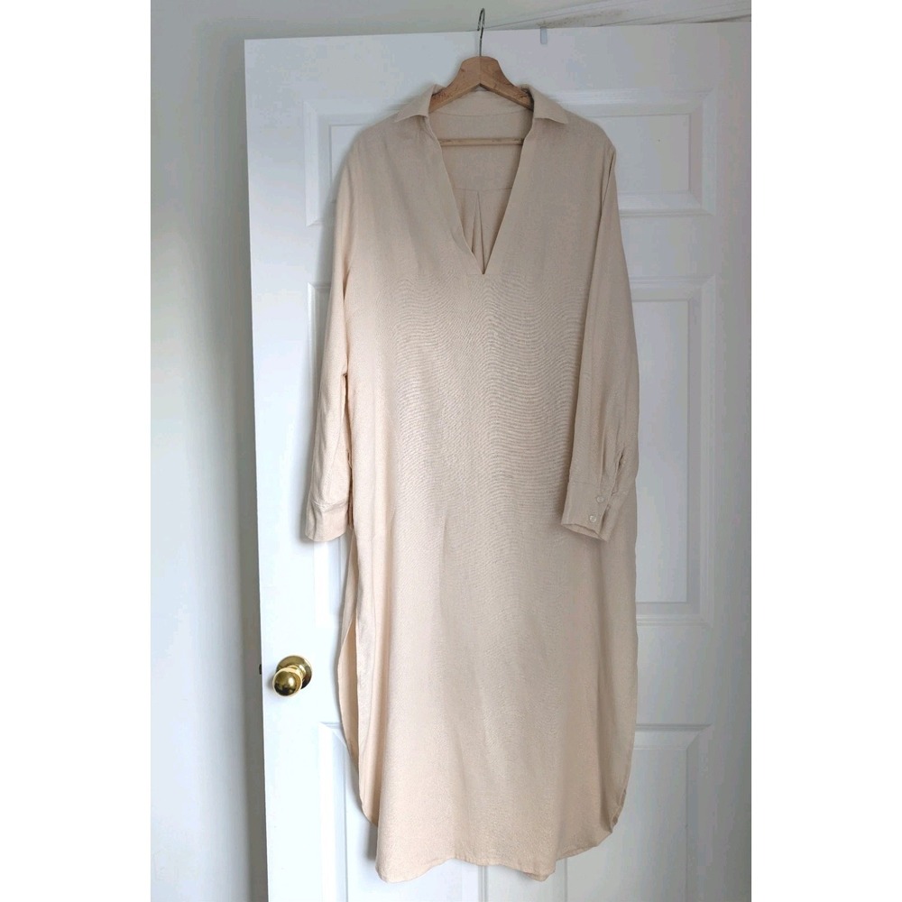 NWOT MyBodhi Linen Blend Tunic Dress Maxi Sand Beige Boho Long Lagenlook OS - Picture 4 of 16